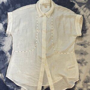 MICHAEL Michael Kors White Studded Short-Sleeve Button-Down Shirt – Size S
